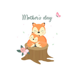 Cute animals for Mother's Day. Foxes mom and baby.