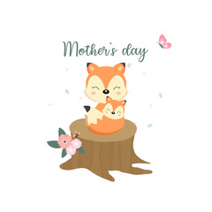 Cute animals for Mother's Day. Foxes mom and baby.