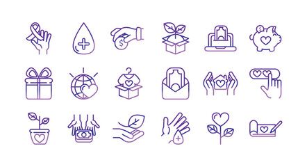 charity help donation icons set
