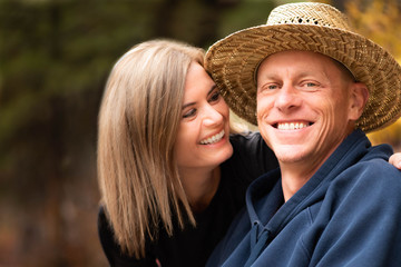 Close up a happy middle age couple outdoors.