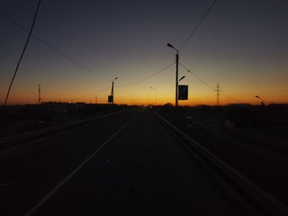 sunset on road