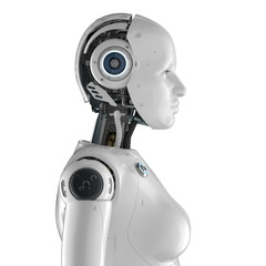 Female cyborg or robot side view