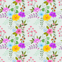 Hand drawn colorful flowers seamless pattern.