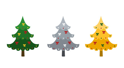 Christmas. Set of Christmas trees with festive decoration. Cartoon flat style. Vector illustration