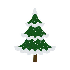 Christmas trees with festive decoration.Isolated on white background. Cartoon flat style. Vector illustration