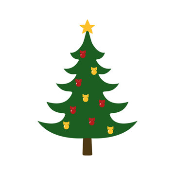 Christmas trees with festive decoration.Isolated on white background. Cartoon flat style. Vector illustration