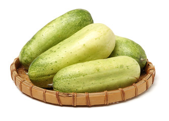 overripe cucumber on white background