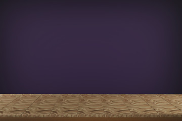 Wooden shelves with view purple backdrop. For put product and some thing or add your own text on space.