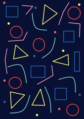Memphis geometry background. Colorful shapes pattern, vivid coloring texture and funky color patterns abstract. Geometry posters, memphis wallpaper vector backgrounds - Illustration