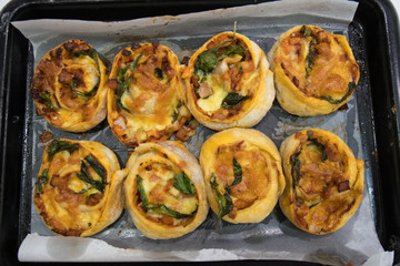 Homemade Pizza Cheesy Vegetable Scrolls Baked In A Family Kitchen Straight From The Oven With Fresh Healthy Ingredients