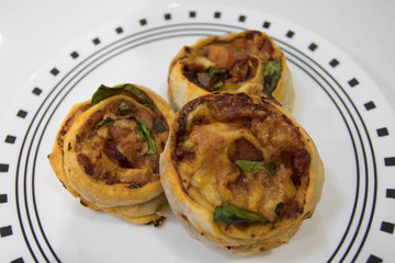 Homemade Pizza Cheesy Vegetable Scrolls Baked In A Family Kitchen Straight From The Oven With Fresh Healthy Ingredients