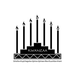 Creative Banner for Kwanzaa with traditional colored candles representing the Seven Principles (or Nguzo Saba) over a ancient scroll.