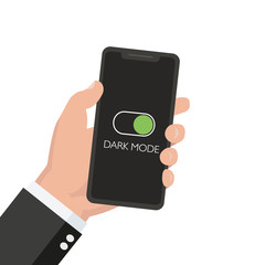 Hand holding phone with dark mode Line Icon on Mobile Screen