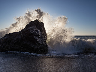 Wave Hitting a Rock at School House Beach in Bodega Bay