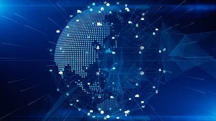 Technology network data connection, Digital network and cyber security concept. Earth element furnished by Nasa.