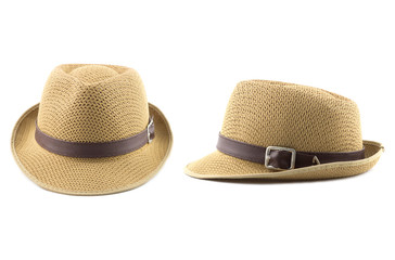 Vintage Straw hat fasion  isolated on white background.