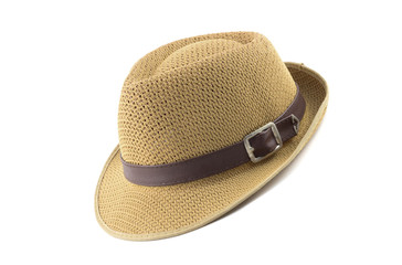 Vintage Straw hat fasion  isolated on white background.