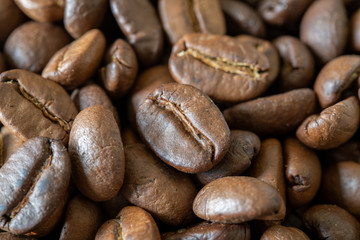 close up of roasted coffee beans