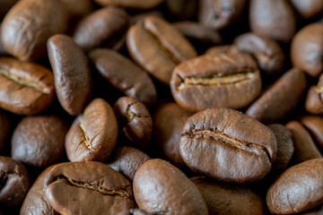 close up of roasted coffee beans