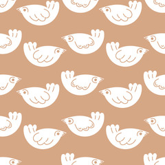White Doodle birds on a background the color of Kraft paper . Decorative texture for fabric