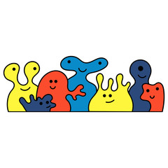 Vector line drawing. Cute monsters of bright colors . Doodle illustration.