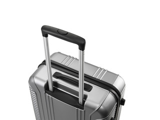 Close up of travel luggage handle isolated on white background,