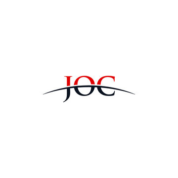 Initial letter JOC, overlapping movement swoosh horizon logo company design inspiration in red and dark blue color vector