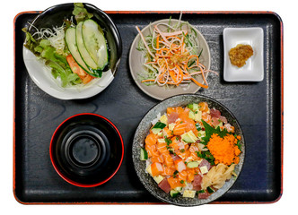 Fresh Salmon slide Sashimi. Raw salmon in focus selective.