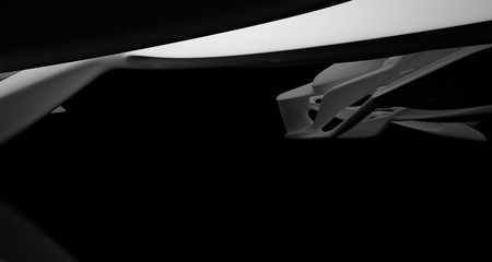 Abstract smooth architectural white and black gloss interior of a minimalist house with large windows. 3D illustration and rendering.