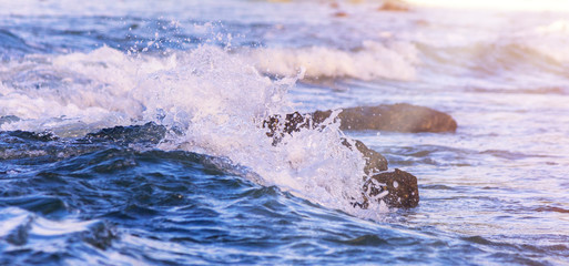 Obraz premium Wave from sea clash with rock. with copy space for text or design