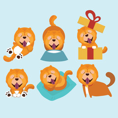 Cartoon character chow chow dog poses..