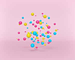 multicolored flying spheres on pastel background. Minimal concept. 3d rendering