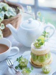 シャインマスカットのケーキでティータイム