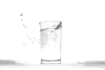 Water splashes in a glass of water isolated white background