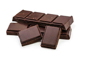 Chocolate bar pieces isolated