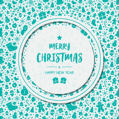 Christmas wishes on festive background with decorations. Vector