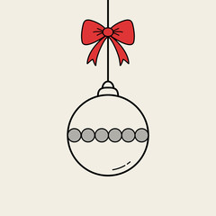 Elegant hanging Christmas ball. Festive ornament. Vector