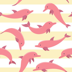 seamless pattern with pink dolphins. vector
