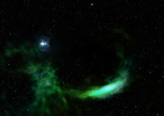 Star field in space and a nebulae. 3D rendering