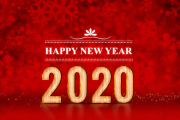 Happy New Year 2020 number at red snowflakes sparkling bokeh lights,Leave space for adding content, Holiday greeting card.