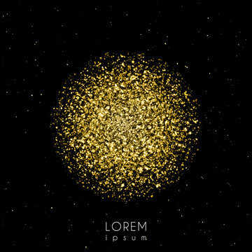 Gold sparkles on black background. Vector image for your design