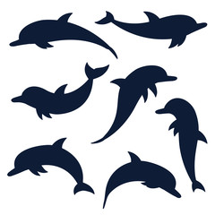 Dolphin, a collection of dark outlines on a white background. vector