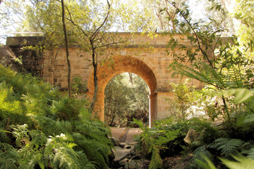 Fototapeta premium Sandstone Bridge Arch Over a River in the Blue Mountains Australia