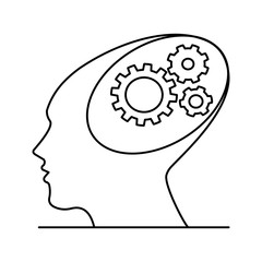 Extraterrestrial alien face. Outline thin line illustration. Isolated on white background. Flat style. 