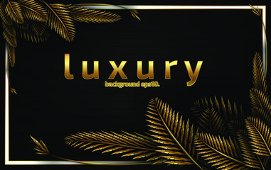 Abstract black luxury background image, leaves and gold lines Overlapping geometric curve modern concept for template design