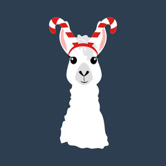Llama in Christmas hat illustration