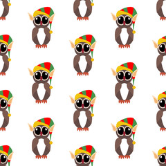 Owl in christmas costume seamless pattern