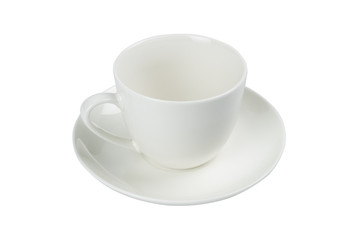 Empty coffee cup White ceramic isolated on white background.Top view.Mockup template for design or advertising