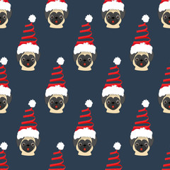 Pug in christmas tree costume seamless pattern