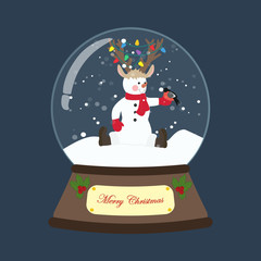 Snowman in christmas costume in snowball